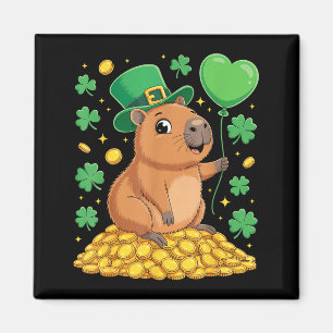 Lucky capybara st patricks day clover leprechaun magnet
