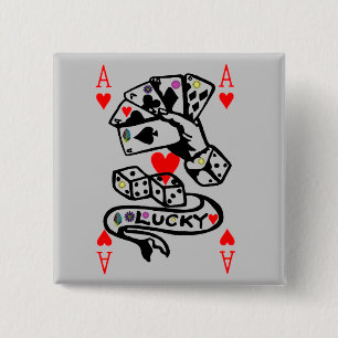 Lucky Cards In Black And Red 15 Cm Square Badge