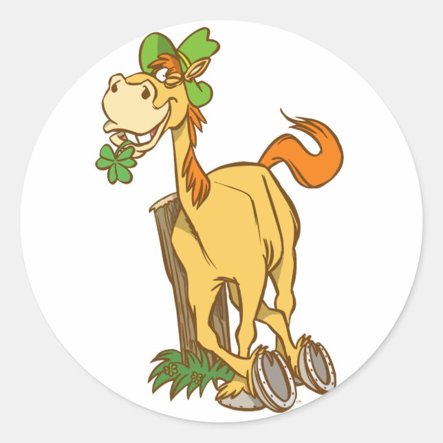 Lucky Cartoon Horse on St Patrick's Day Sticker (Front)