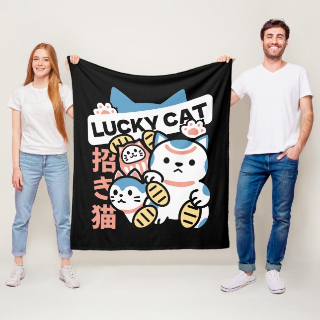 Lucky Cat Art – Maneki Neko with Gold Coin Fleece Blanket (In Situ)