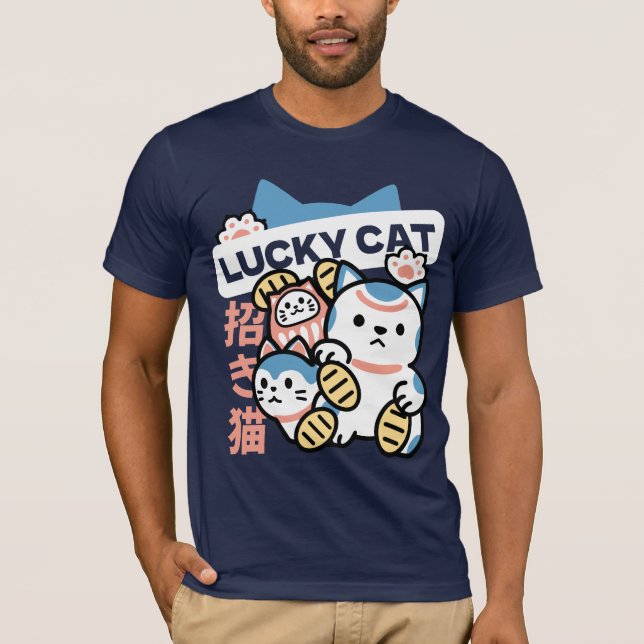 Lucky Cat Art – Maneki Neko with Gold Coin T-Shirt (Front)