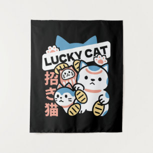Lucky Cat Art – Maneki Neko with Gold Coin Tapestry