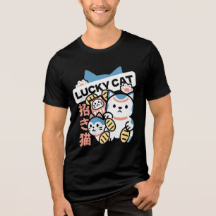 Lucky Cat Art – Maneki Neko with Gold Coin Tri-Blend Shirt