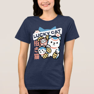 Lucky Cat Art – Maneki Neko with Gold Coin Tri-Blend Shirt