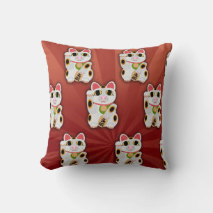 Lucky Cat Cartoon Fortune Pet White Kitty Art Cushion