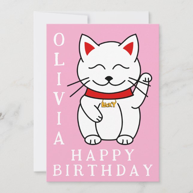 Lucky Cat Custom Birthday Card (Front)