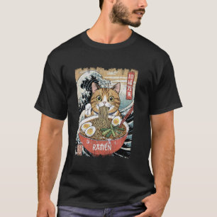 Lucky Cat Eating Ramen u2013 Japanese Wave Retro S T-Shirt