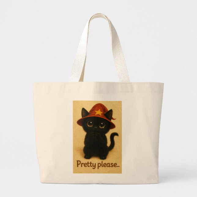 Lucky Cat Emi – Begging Pose Witch Cat Tote Bag (Front)