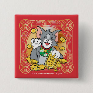 Lucky Cat Jerry With Gold Sycees 15 Cm Square Badge