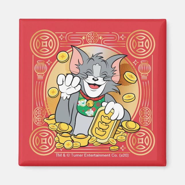 Lucky Cat Jerry With Gold Sycees Magnet (Front)