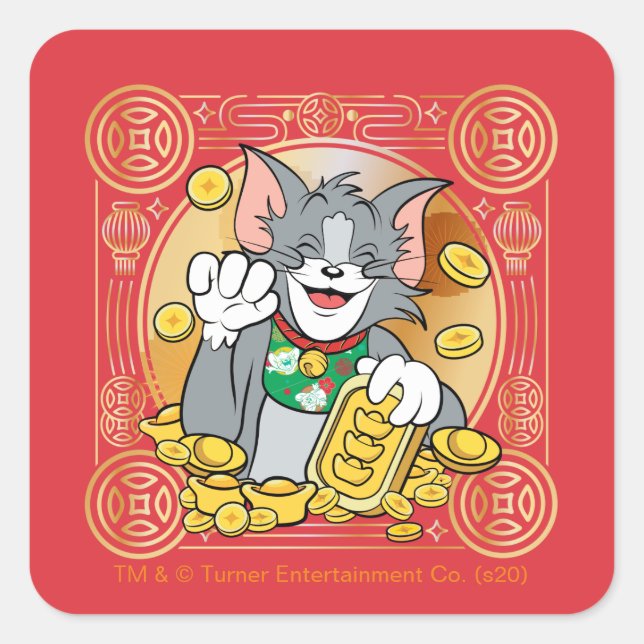 Lucky Cat Jerry With Gold Sycees Square Sticker (Front)