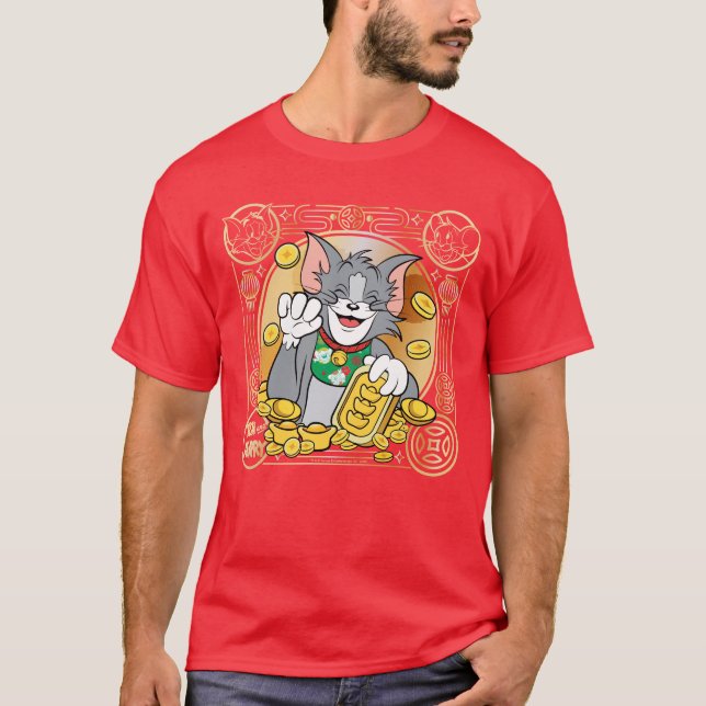 Lucky Cat Jerry With Gold Sycees T-Shirt (Front)