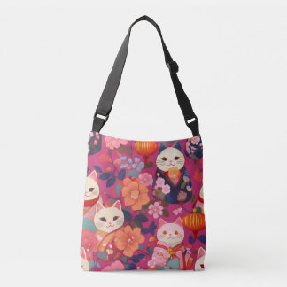 Lucky cat Kimono pattern inspired japanese fabric Crossbody Bag
