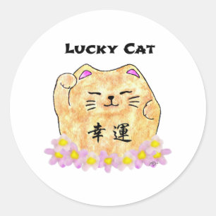Lucky Cat (Maneki Neko)  1 1/2 " diameter stickers