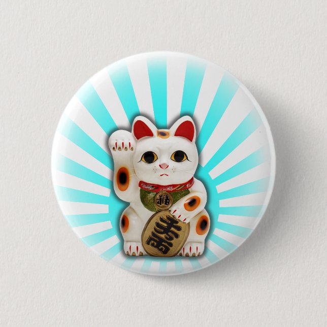 Lucky Cat (Maneki-neko) 6 Cm Round Badge (Front)