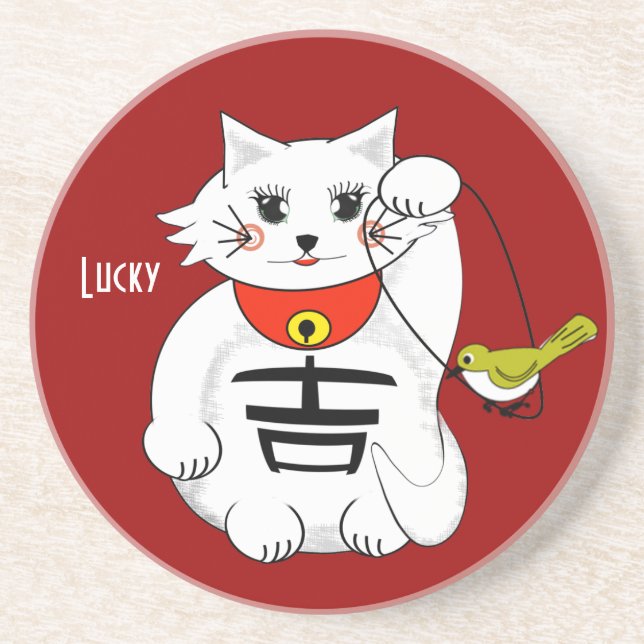 Lucky Cat- Maneki Neko - Beckoning... Coasters (Front)
