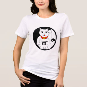Lucky Cat Maneki Neko Beckoning Welcome Yin & Yang Tri-Blend Shirt
