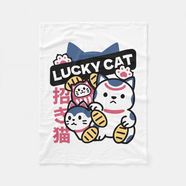 Lucky Cat Maneki Neko – Japanese Fortune Cat  Fleece Blanket (Front)