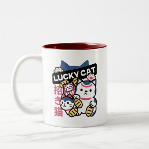 Lucky Cat Maneki Neko – Japanese Fortune Cat Two-Tone Coffee Mug
