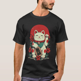 Lucky Cat Maneki Neko Japanese Vintage Retro Sun T-Shirt