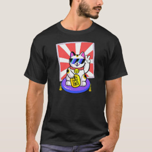 Lucky Cat Maneki Neko Japanese Zen Yoga Cute Peac T-Shirt