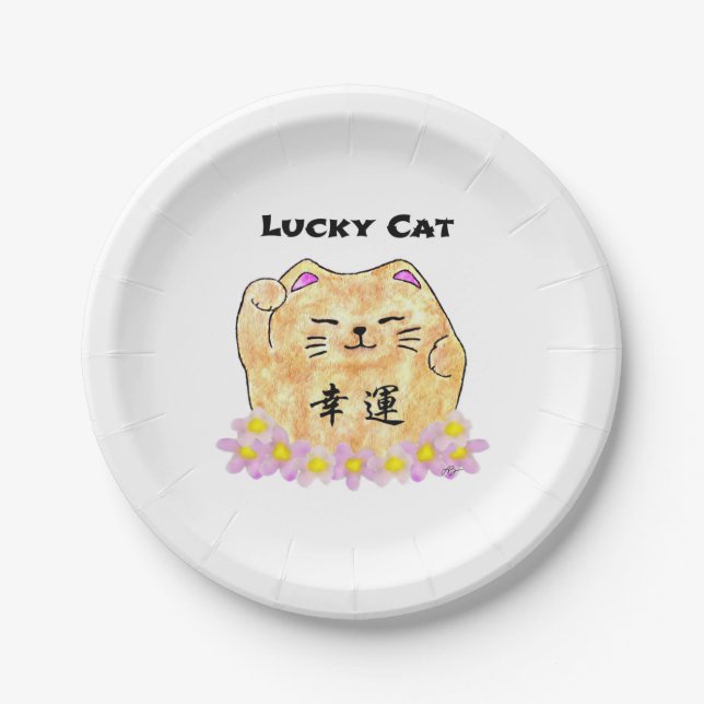 Lucky Cat (Maneki Neko) Paper Plates (Front)