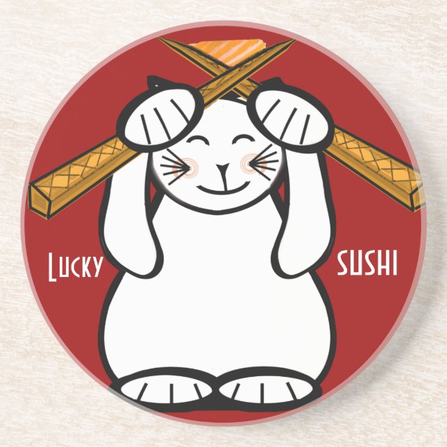 Lucky Cat- Maneki Neko - sushi.. Coasters (Front)