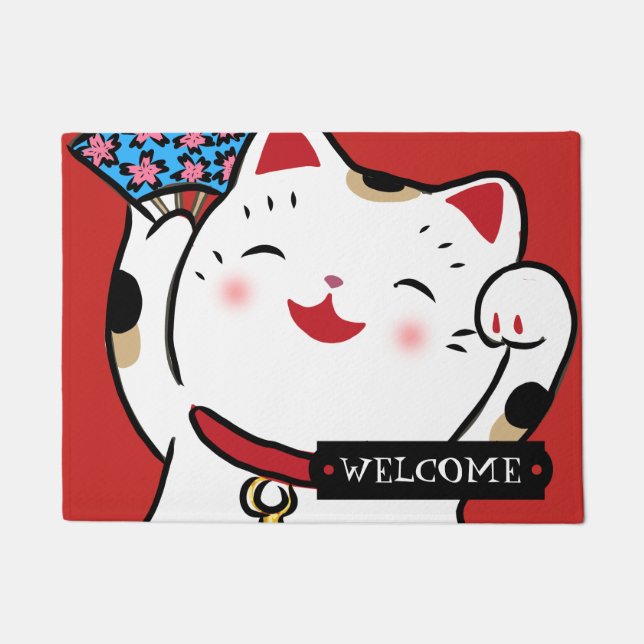 Lucky cat maneki neko welcome mat (Front)