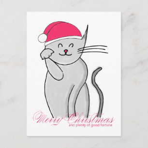 Lucky Cat Merry Christmas & plenty of good fortune Holiday Postcard