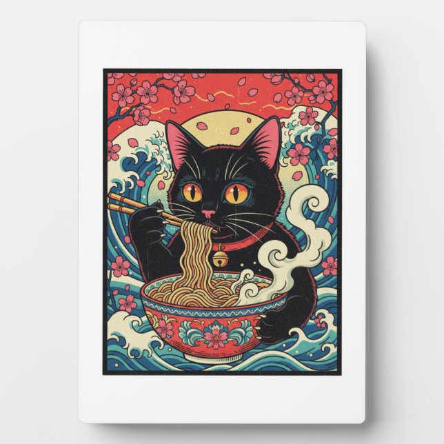 Lucky Cat Ramen Noodle Art Plaque (Front)