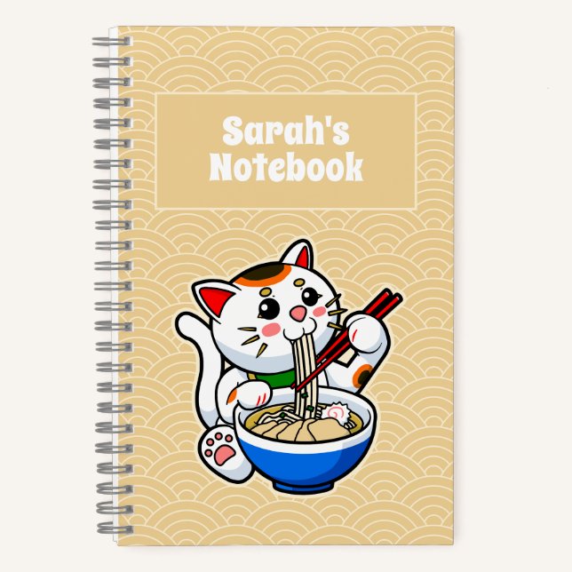 Lucky Cat Ramen Personalised Notebook (Front)