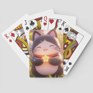 Lucky Cat Smiling with a Star Playing Cards