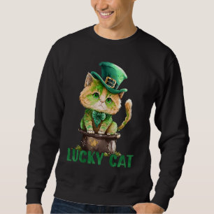 Lucky Cat St Patricks Day Cat with a Leprechaun Ha Sweatshirt