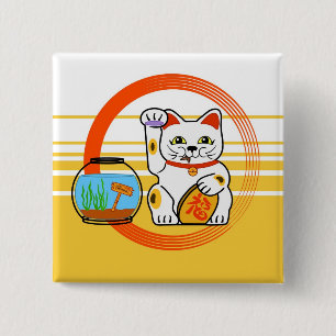Lucky Cat. Unlucky Fish 15 Cm Square Badge