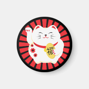 Lucky Cat White Maneki Neko Magnet