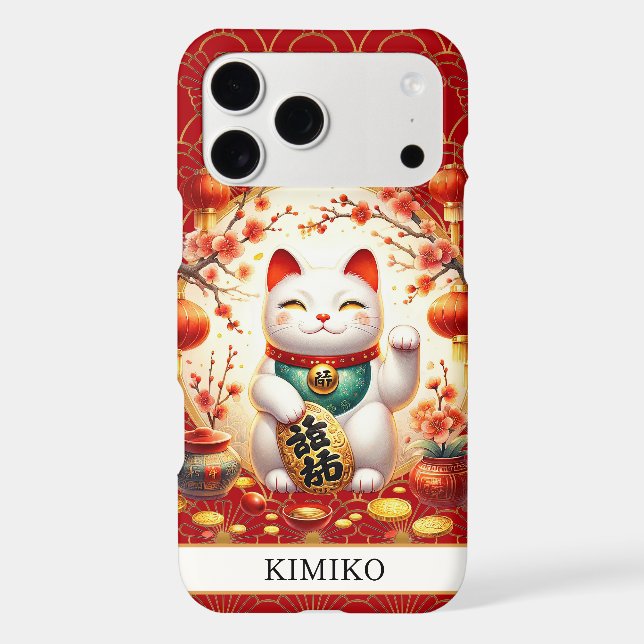 Lucky Cat With Gold Coins On Red Monogrammed (Back)