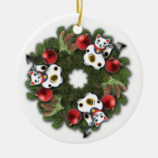 Lucky Cat Wreath Ornament