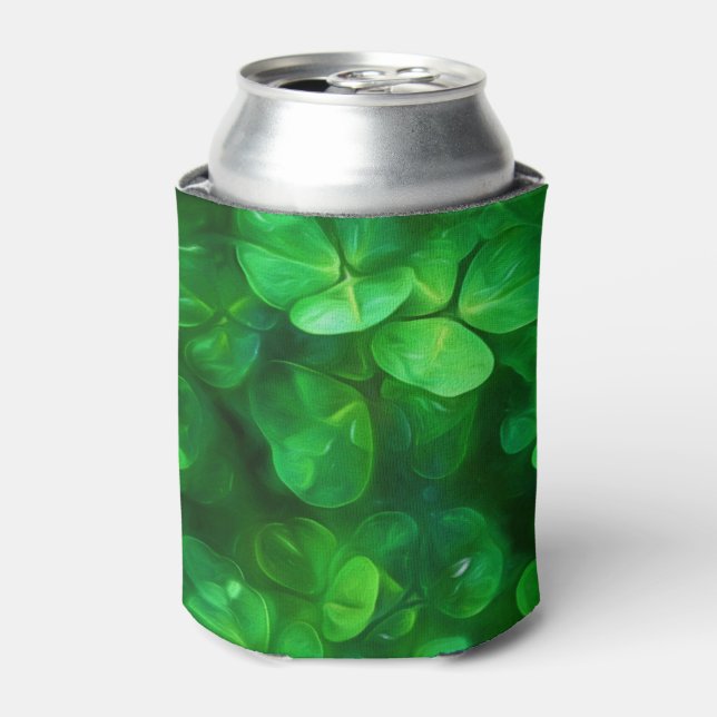 Lucky Celtic Irish Green Shamrocks Can Cooler (Can Front)