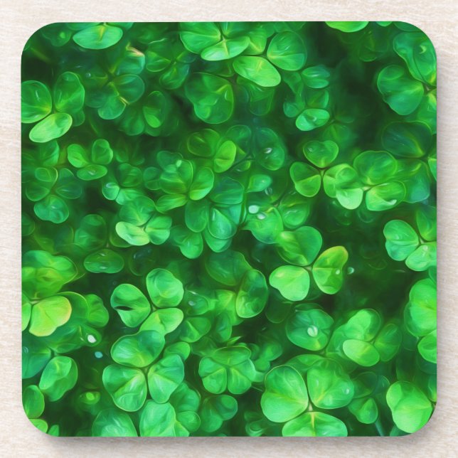 Lucky Celtic Irish Green Shamrocks Coaster (Front)