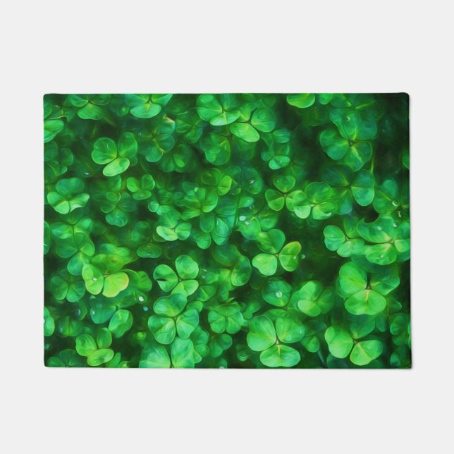 Lucky Celtic Irish Green Shamrocks Doormat (Front)