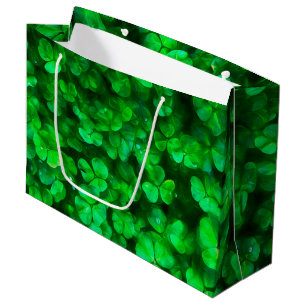 Lucky Celtic Irish Green Shamrocks Large Gift Bag