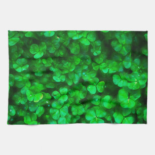 Lucky Celtic Irish Green Shamrocks Tea Towel