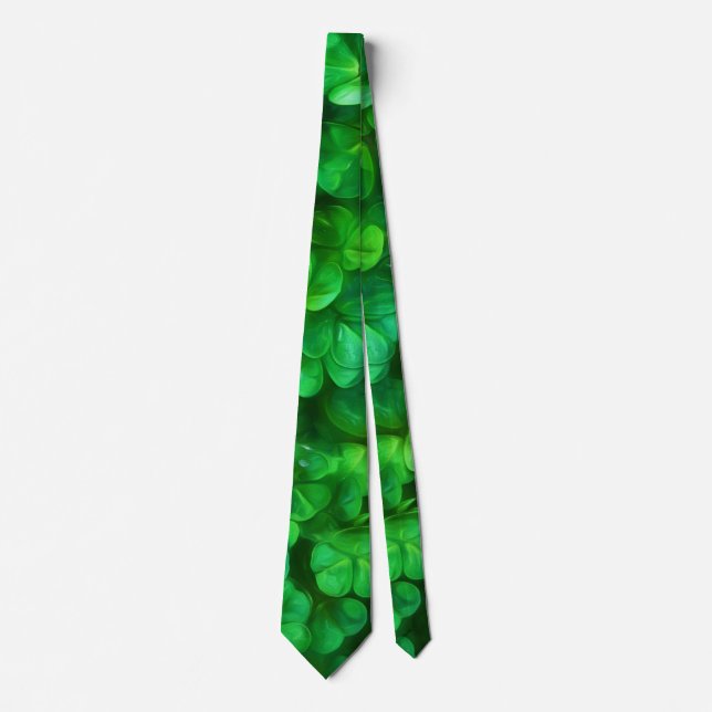 Lucky Celtic Irish Green Shamrocks Tie (Front)