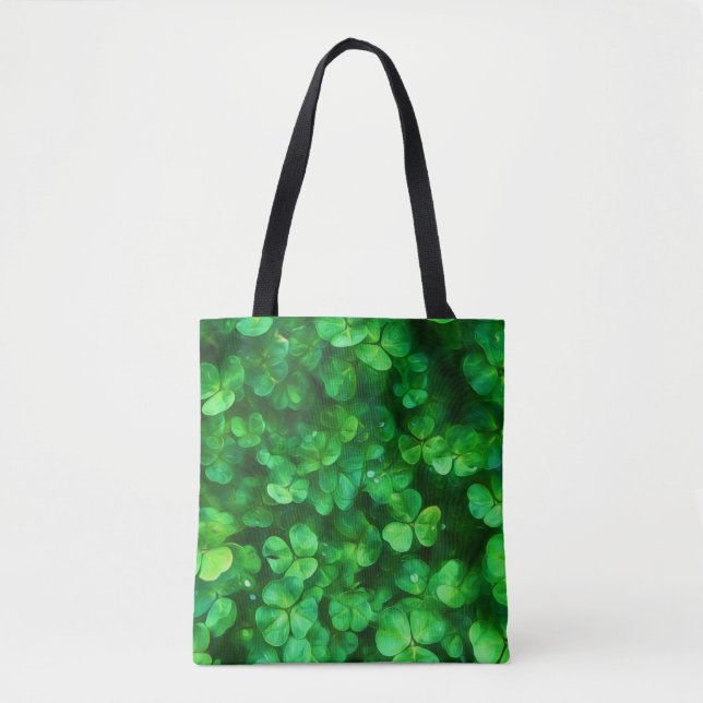 Lucky Celtic Irish Green Shamrocks Tote Bag (Front)