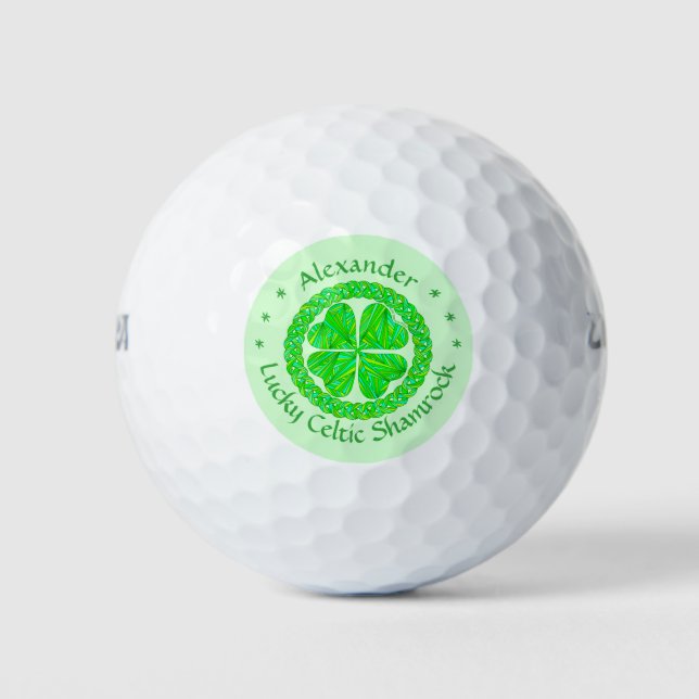 Lucky Celtic Shamrock 4 Leaf Clover Green Irish Golf Balls (Front)