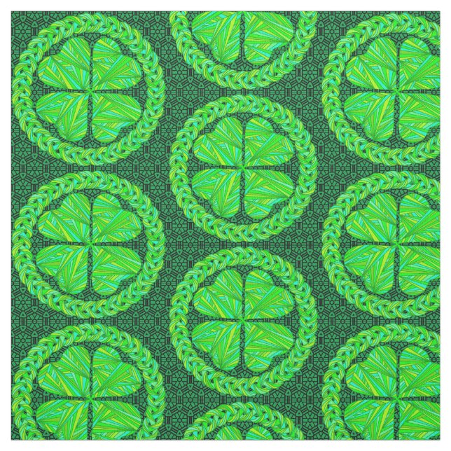 Lucky Celtic Shamrock Four Leaf Clover Green Fabric (Swatch)