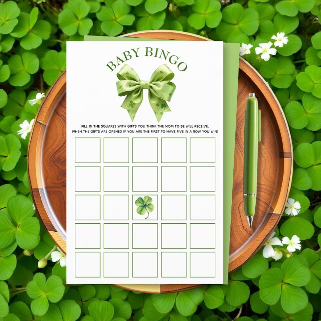 Lucky charm and bow baby shower Baby Bingo game Flyer (Creator Uploaded)