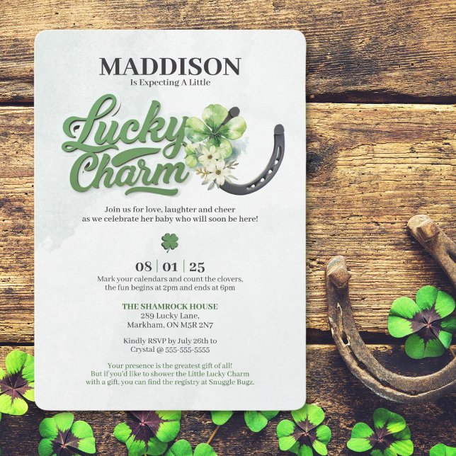 Lucky Charm Baby Shower Invitation (Choose this adorable Lucky Charm baby shower theme invitation to host your next baby celebration.)