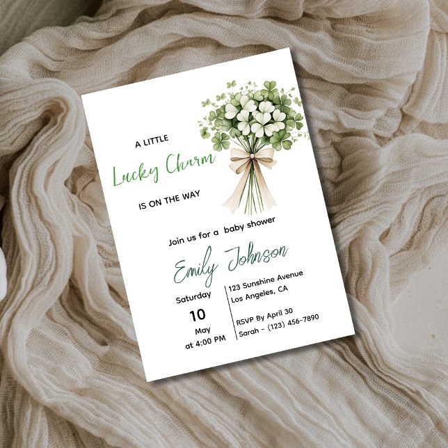 Lucky Charm Baby Shower Invitation Shamrock Green (Creator Uploaded)