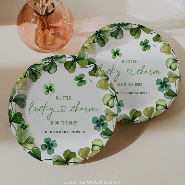 Lucky Charm Baby Shower Shamrock Clover Paper Plate (Creator Uploaded)